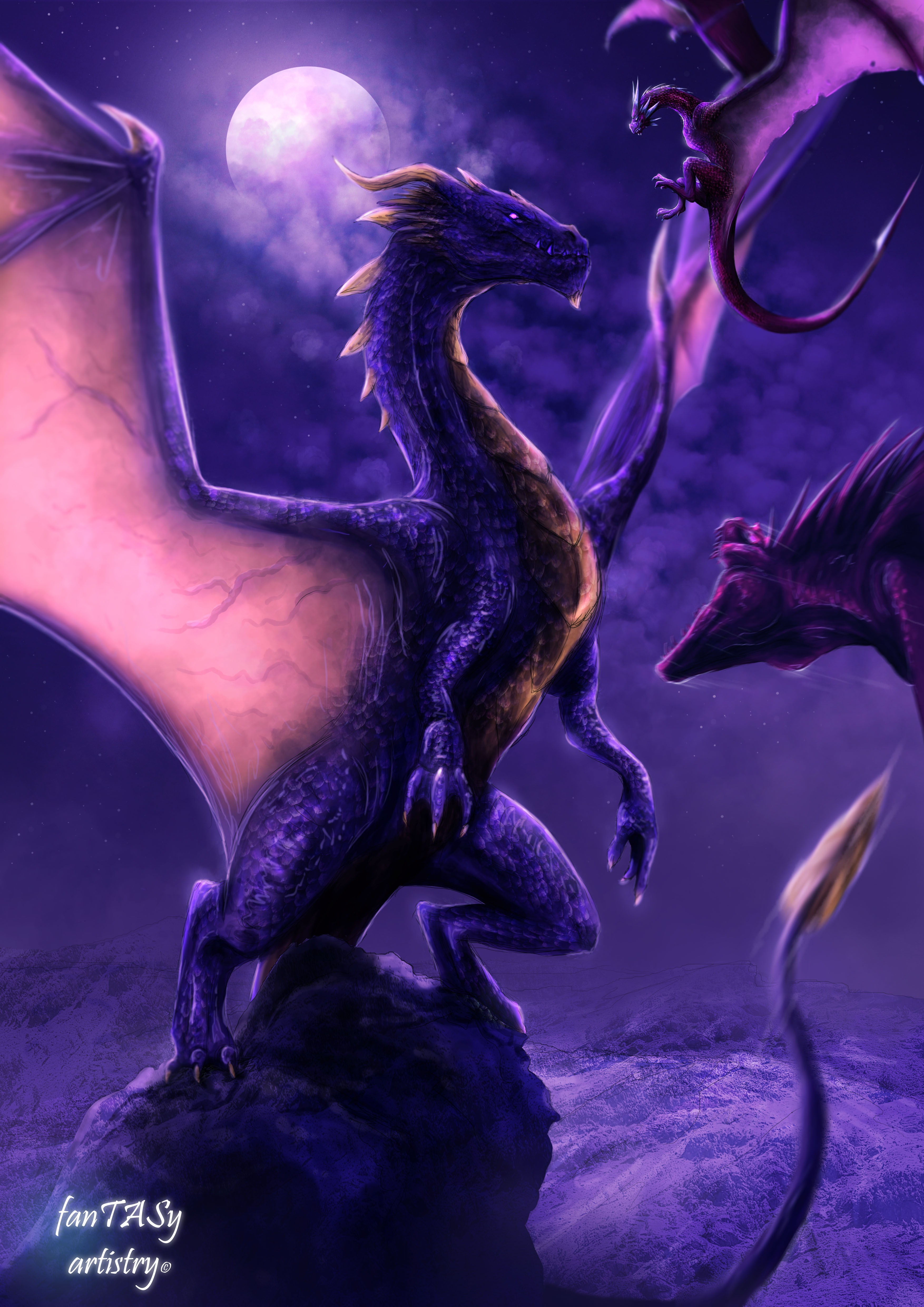 Фиолетово черный дракон