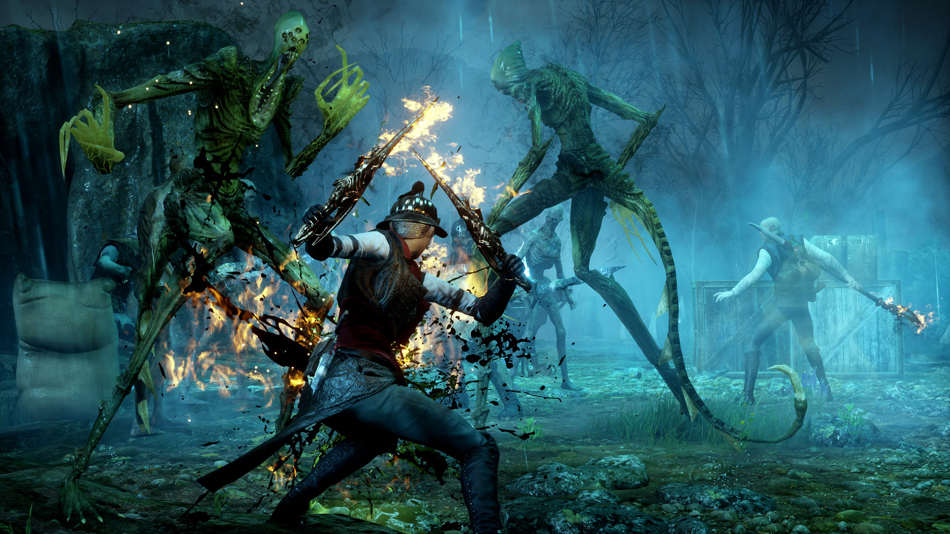 An image of from the game Dragon age inquisition. The main chracter fighting demons