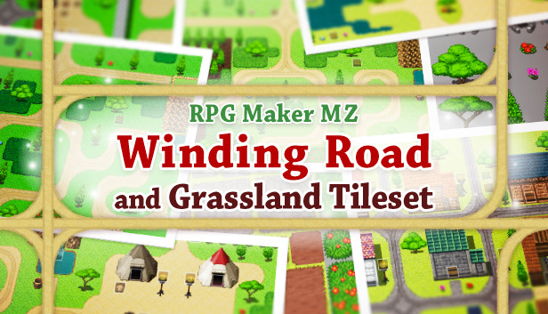 RPG Maker MZ - Winding Road and Grassland Tileset Steam capsule image