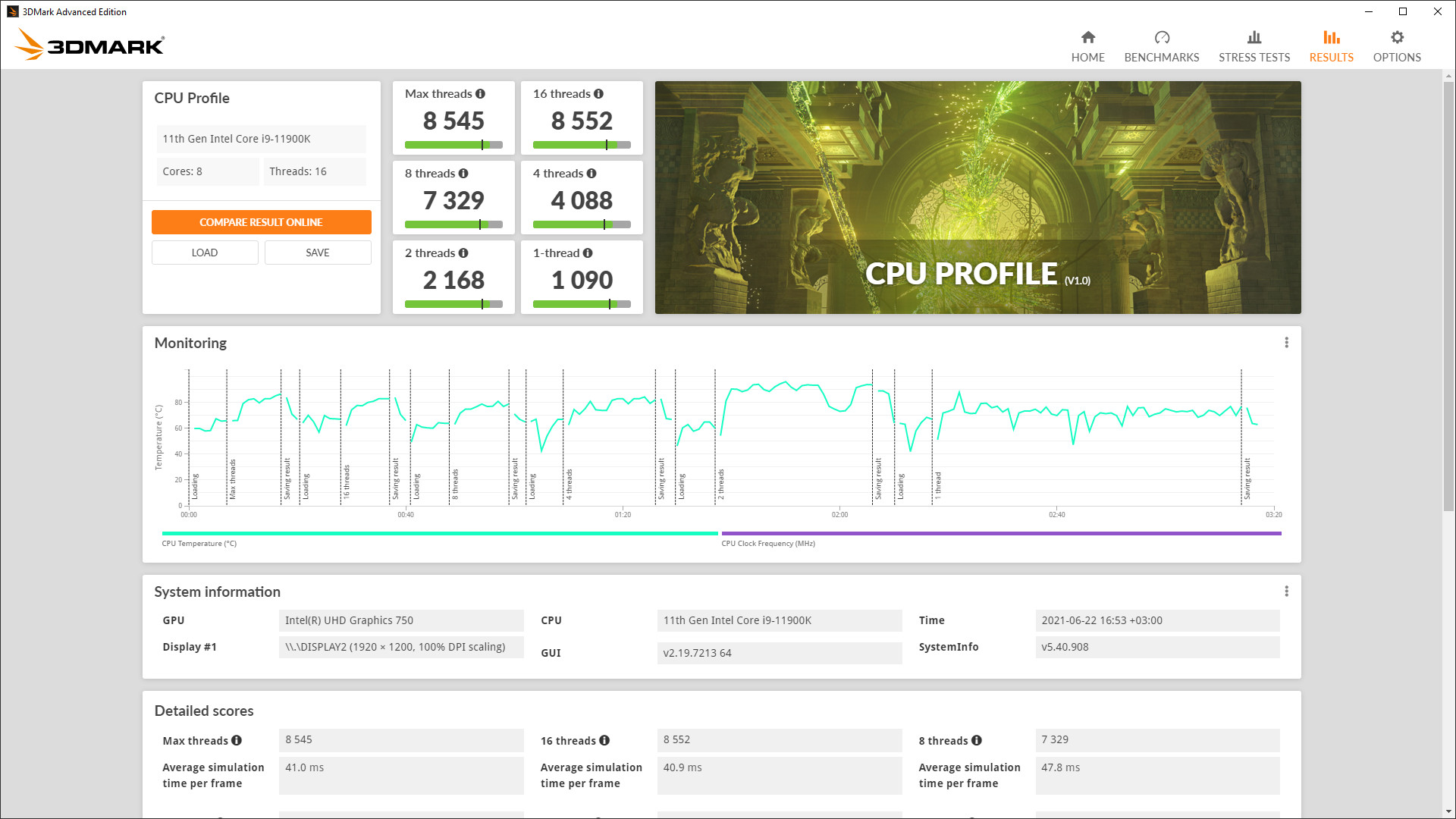 3DMark CPU Profile benchmarks on Steam