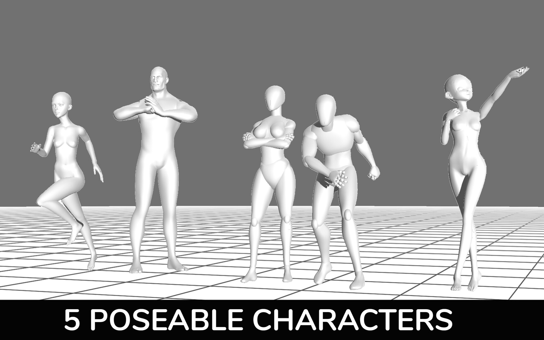 Humans 3d characters with animated super heroes