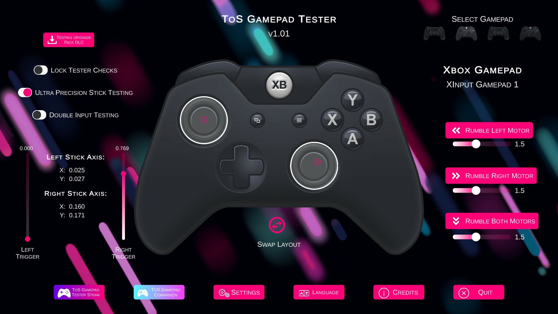 ToS Gamepad Tester ve službě Steam
