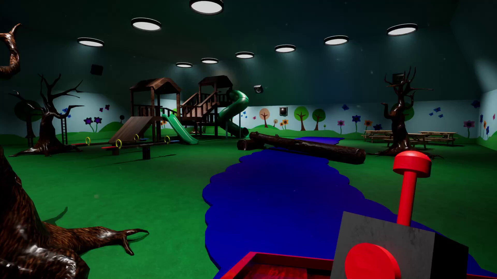 screenshot from garten of banban, showing the main play area of the kindergarten.