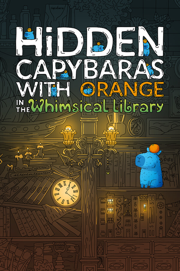 Hidden Capybaras with Orange in the Whimsical Library