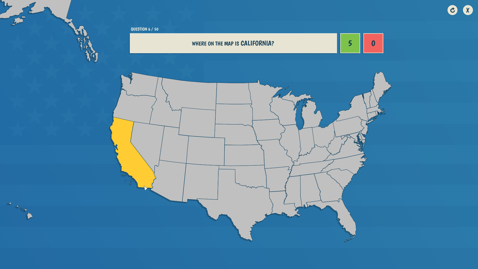 State quiz. USA 50 States game. Us States Quiz. USA Map Quiz game. California on the Map of the USA.