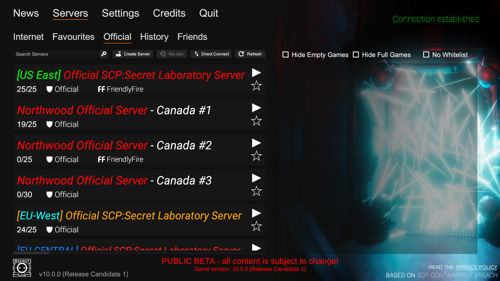 Scp настройка. SCP Secret Laboratory меню. СЦП сл главное меню. SCP SL main menu.