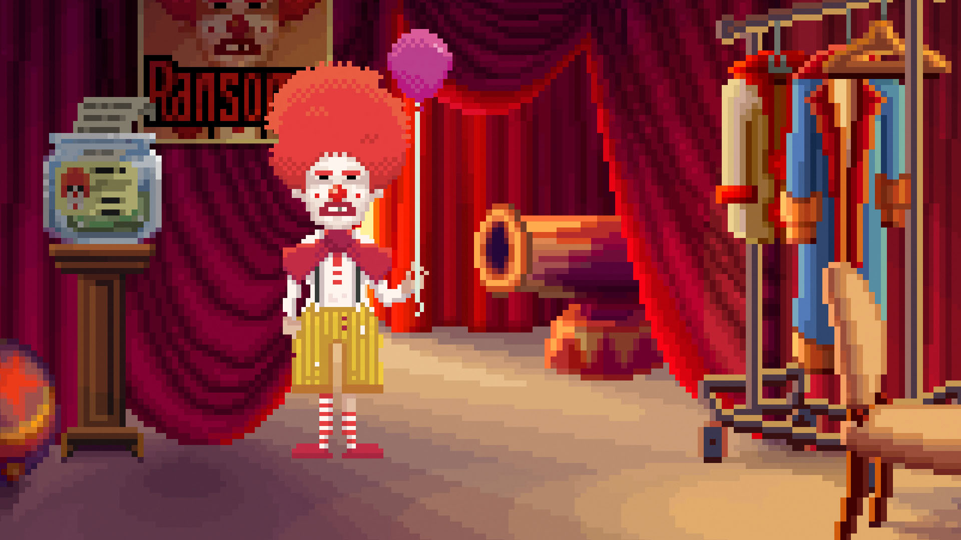 Клоун пасхалка. Клоун Рэнсом. Музей клоунов игра. Игра про маленького клоуна.